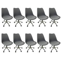 Kit 10 Cadeiras para Escritório Secretária Decorativa Eames Chicago Cinza