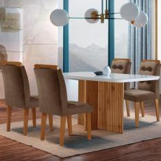 Sala de Jantar Mesa Olímpia 120CM MDF Vidro Canto Copo com 4 Cadeiras 