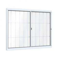 Janela de Aluminío de Correr 100x120cm 2 Folhas com Grade e Vidro Lucasa Ideale Branco