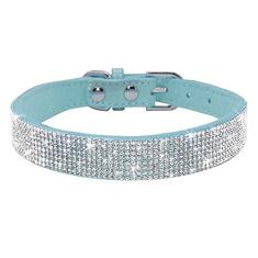 Coleira de cachorro com strass, linda e deslumbrante de couro de camurça macia ajustável, coleira de gato para animais de estimação, diamante, para filhotes, pequenos, médios e grandes (PP: 21 - 27
