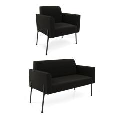 Sofá Namoradeira e Poltrona Pé de Ferro Preto Marisa Suede D03 - D`Rossi