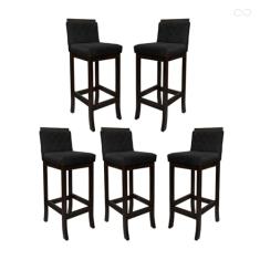 Kit 5 Banquetas Média para Balcão Nice em Madeira Maciça Matelassê Suede Preto CCS