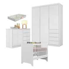 Quarto de Bebê Blenda com Berço Americano Maya Branco Acetinado com Colchão Gazin - Phoenix Baby