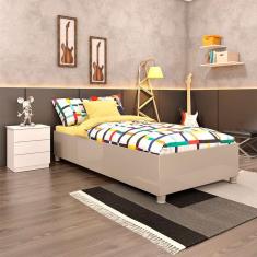 base para cama box solteiro mônaco off white com mesa de cabeceira veronna 3 gv neve