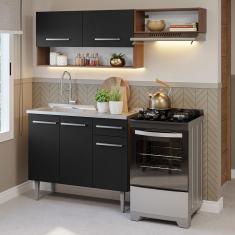 Armário De Cozinha Compacta 165cm Com Pia Rustic-preto Emilly Madesa 09 Rustic-preto