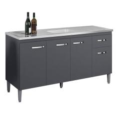 Balcao Para Pia 145 Cm 4 Portas Gabriela Cinza Reajl Cinza