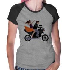 Baby Look Raglan Moto Casal - Foca na Moda, Cinza, Preto, GG