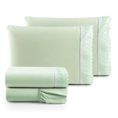 Jogo de Lençol Cama Queen 4 Peças 100% Algodão Percal 180 fios Com Les
