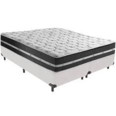 Cama Box Branco e Colchão Classic Preto Molas ensacadas King Anjos