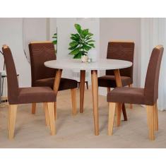 Mesa De Jantar Lavínia Com 4 Cadeiras Cimol Moveis Bege Com Marrom