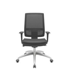 Cadeira Office Brizza Tela Preta Assento Vinil Preto Autocompensador B
