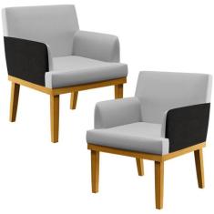 Kit 02 Poltronas Decorativas Para Sala de Estar Beatriz W01 Linho Cinz