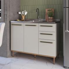 Balcão de Cozinha 120cm 3 Portas 2 Gavetas Espaço Cuba ou Tampo Isabel