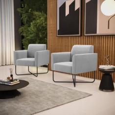 Kit 2 Poltronas Base X Industrial Preto Marisa Suede Cinza - DRossi