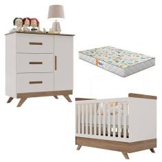 Berço Americano Vitória E Cômoda Retro Maya Off White Carvalho Com Colchão Gazin - Carolina