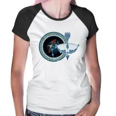 Baby Look Raglan Signo Sagitário Astrologia - Foca na Moda, Branco, Pr