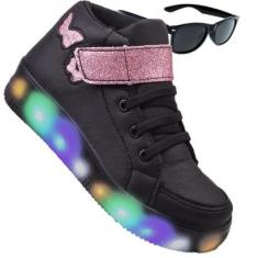 Tenis Infantil De Led Botinha Borboleta Meninas Feminino Brilhante + Oculos-Feminino