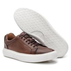Tênis Masculino Casual Couro Cadarço Conforto Moderno-Masculino