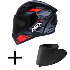 Capacete ASX City Start Preto Vermelho e Cinza Mais Viseira Fumê