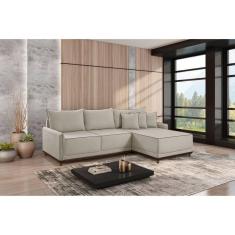 Sofá Linho 3 Lugares 264cm com Chaise Lado Direito Barra Creme