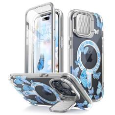 i-Blason Capa para iPhone 15 Pro com suporte, [compatível com MagSafe] [suporte de capa de câmera] [protetor de tela embutido], capa de telefone fina e elegante para iPhone 15 Pro, série CosMag,