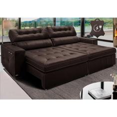 Sofá de Couro Legítimo Retrátil Automático 2,95m Cama Inbox Gran Vitalysoftgeld40 Marrom