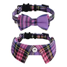 Faleela Conjunto de 2 coleiras de gato com gravata borboleta e sino, colarinho xadrez para segurança ajustável para gatinhos