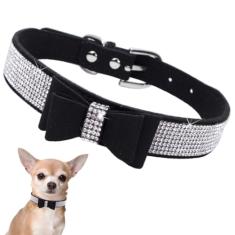 Coleira de cachorro de strass com gravata borboleta, lindo nó de cristal, brilhante, diamante, glitter, para filhotes de animais de estimação, PP, PP, médio, grande, meninas, cães, fêmeas, gatos,