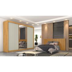 Guarda-Roupa Europa Grécia com espelho, 3 portas de correr, 6 gavetas e 12 prateleiras – 226 cm de largura