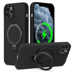 ZHK Capa de silicone líquido projetada para iPhone 11 Pro Max com suporte magnético, [proteção precisa da lente da câmera][à prova de choque de grau mil] [forro de microfibra macio antiarranhões] Capa