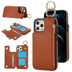 Capa carteira para iPhone 13 Pro Max, 4 compartimentos para cartão, 1 bolso com zíper, suporte de fecho magnético com suporte de anel à prova de choque com bloqueio de RFID para iPhone 13 Pro Max