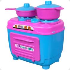 Kit Fogãozinho com 2 Panelas Rosa Cozinha de Brinquedo Menina