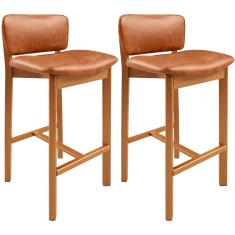 Kit 02 Banquetas Alta Para Cozinha Sala de Jantar Bar Dara L02 Couríssimo Camel - Lyam Decor