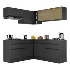 Armário de Cozinha Completa de Canto com Rodapé Veneza Multimóveis V2097 Preto