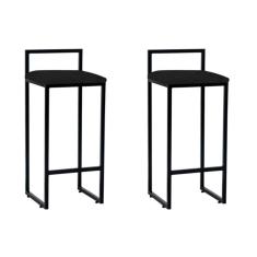 Kit 2 Banquetas Altas Industriais Em Aço Dori Preto Assento Suede Preto