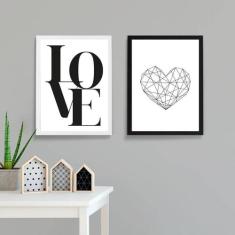 Kit 02 Quadros Decorativos Coração Geométrico - Quadros On-Line
