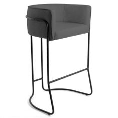 Banqueta Decorativa Base Aço Preto Betina C-03 Sintético Cinza Escuro - Domi