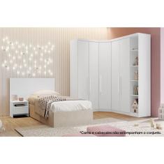 Quarto Modulado Solteiro Rizon 4 Peças (1 Closet + 2 Guarda Roupas + 1 Complemento) QC209 Branco - Novo Horizonte