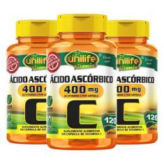 Kit 3 Vitamina C Ácido Ascórbico Unilife 120 Caps Veganas