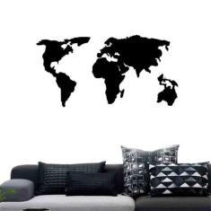 Quadro Decorativo Mapa Mundi Político 3mm - Mdf - Decoarts, Preto