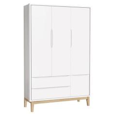 Guarda Roupa Infantil New Classic 3 Portas Branco com Pés Madeira Natu