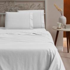 Jogo Lençol Queen 3 Peças 100 Algodão 400 Fios Tecido Liso Casa Hotel 