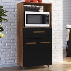 Balcao Multiuso Com Nicho 2P 1G Luna Mobbs cor:Savana Preto - Moblis M