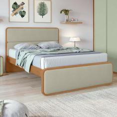 Cama de Casal Cabeceira Estampada Madeira Loop 151cm Amêndoa Clean Sál