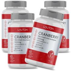 Cranberry 1000mg com Vitaminas E, C, Zinco Selênio Premium Lauton Vegano - Kit 4
