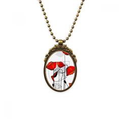 DIYthinker Colar antigo com pingente de contas vintage de milho com arte abstrata de flores vermelhas