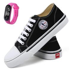 Kit Tênis Casual Feminino Liso Clássico + Relógio Digital-Feminino