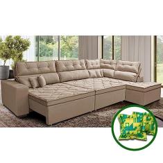 Sofá de Canto Retrátil e Reclinável Direito 3,00x2,36m Molas Cama Inbox Espanha Velusoft Bege