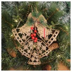 Kit 4 Enfeite Pendente Decoração Natalina Sino Vazado Dourado 25cm