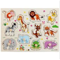 Quebra Cabeça Montessori De Madeira 30Cm - Animais